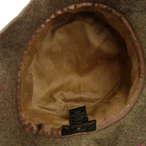 HELEN KAMINSKI Bucket Hat Cap 100% Wool Felt Sz. Medium Brown w/ Floral Applique main image 4